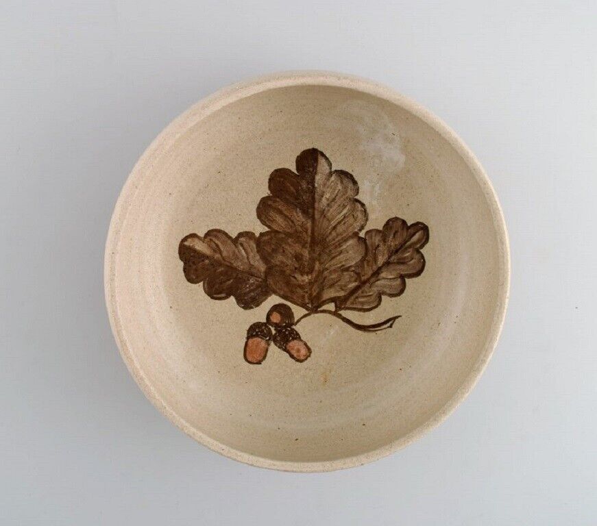 Kähler HAK Glazed ceramic bowl with hand-painted leaves and acorns 1960s