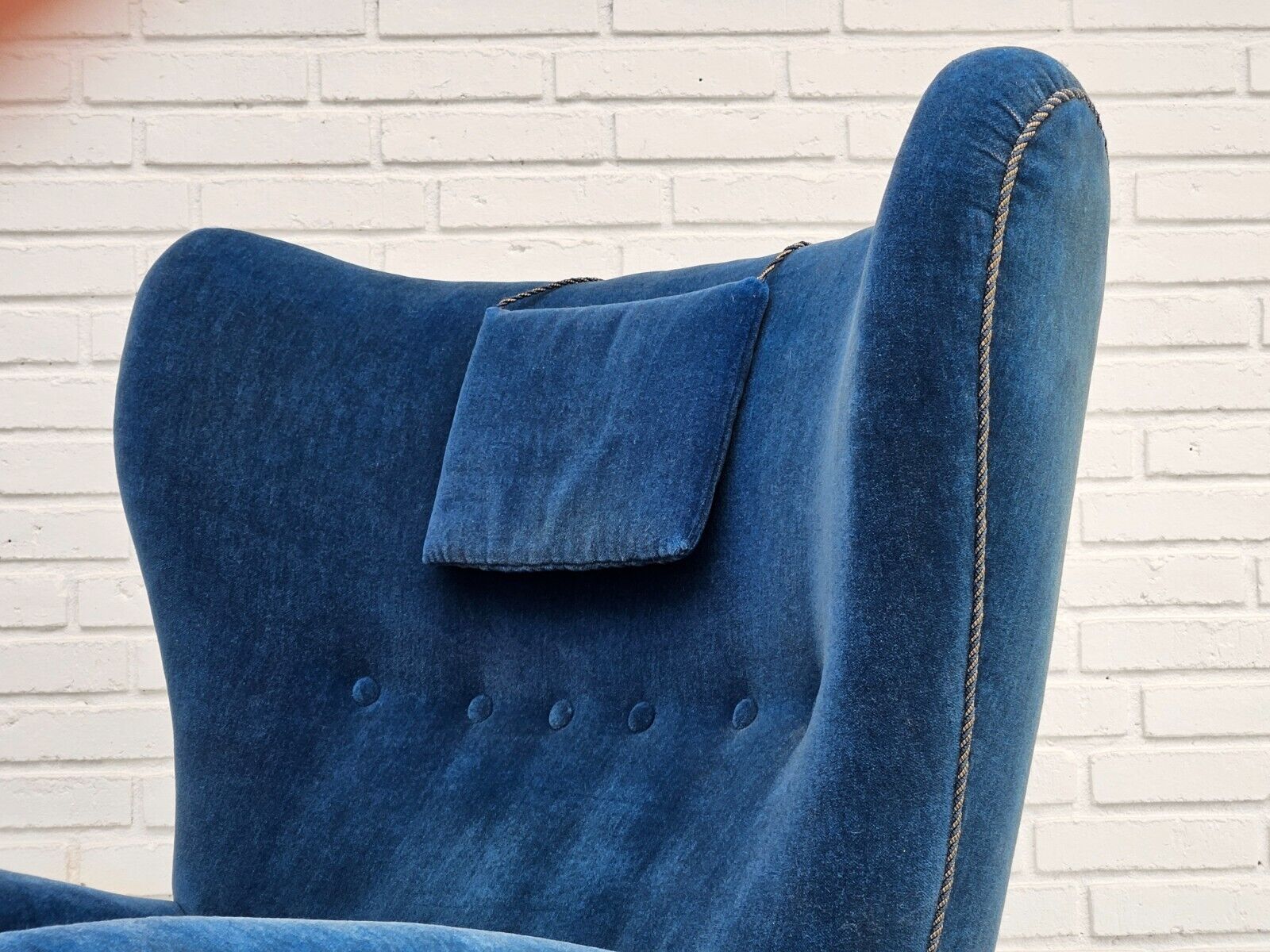 1960s Danish highback relax armchair original condition blue furniture velour