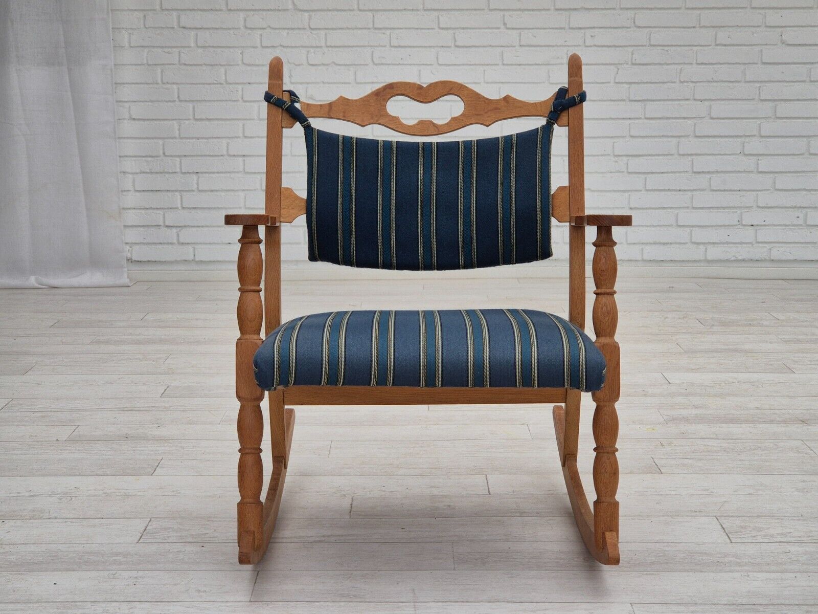 1970s Danish design oak wood rocking chair with footstool furniture wool