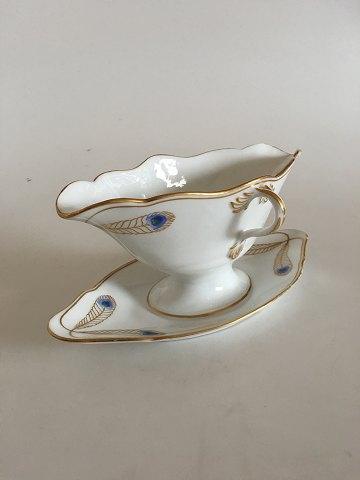 Royal Copenhagen No 118 Sauceboat with Handles w Golden Peacock Feather