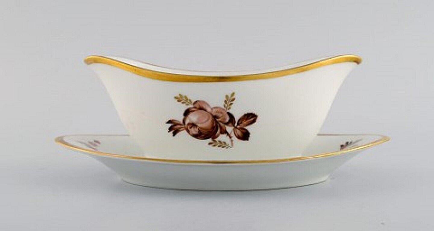 Two Royal Copenhagen Brown Rose sauce boats 1960s