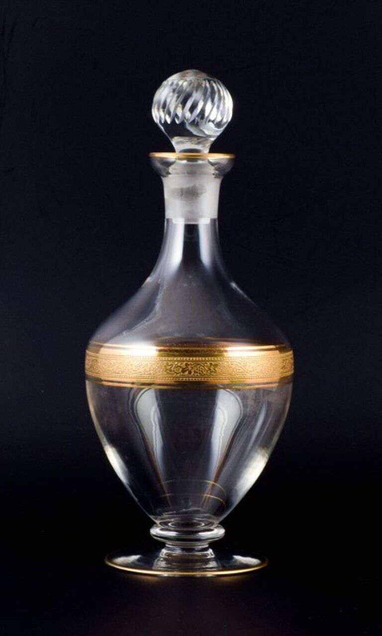 Rimpler Kristall Zwiesel Germany Mouth-blown decanter with gold rim