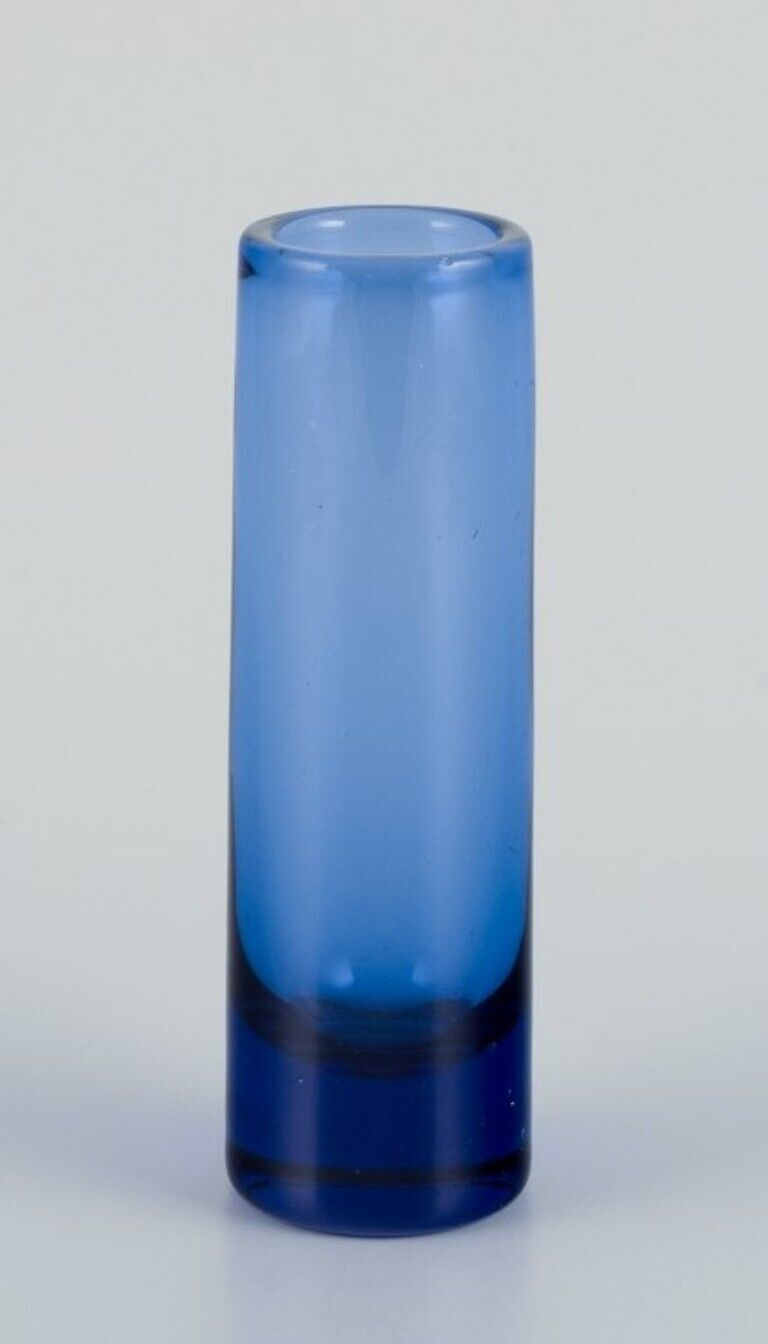 Per Lütken for Holmegaard Denmark Two cylindrical vases in blue art glass