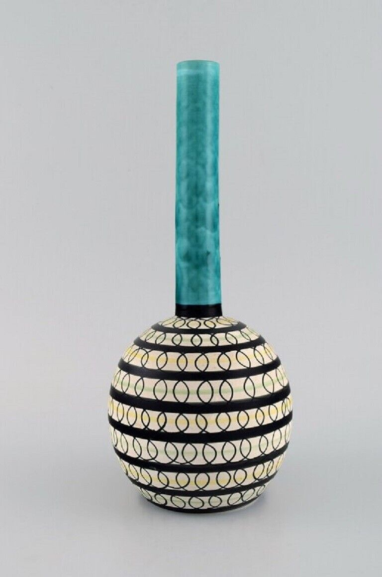 Swedish ceramicist Unique vase in glazed stoneware Colorful decoration