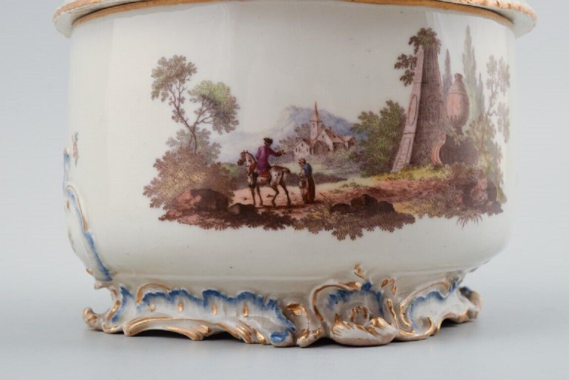 Louisbourg Germany Large sugar bowl hand-painted with landscape  18th C