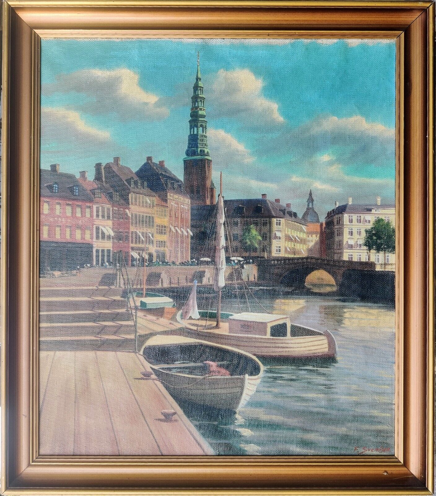 Frederik Svendsen (1885-1975): CITY CANAL COPENHAGEN original oil painting