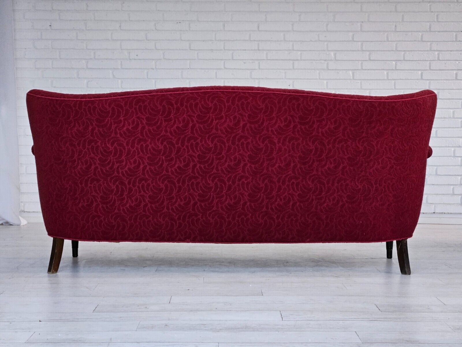 1950-60s Danish 3-seater sofa original condition red cotton/wool beech wood