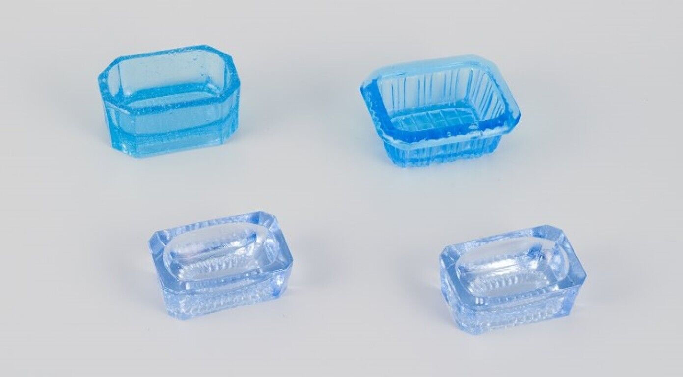 Fåglavik Glasbruk Sweden Four salt cellars in blue glass