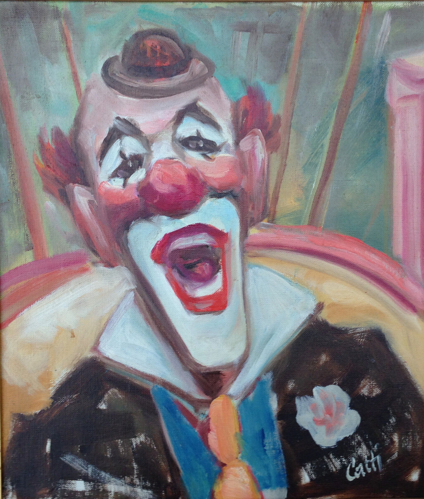 A CIRCUS CLOWN original oil painting