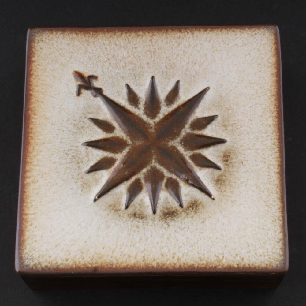 Wood Box with Ceramic Lid Compass Rose MADE IN DENMARK 1960s