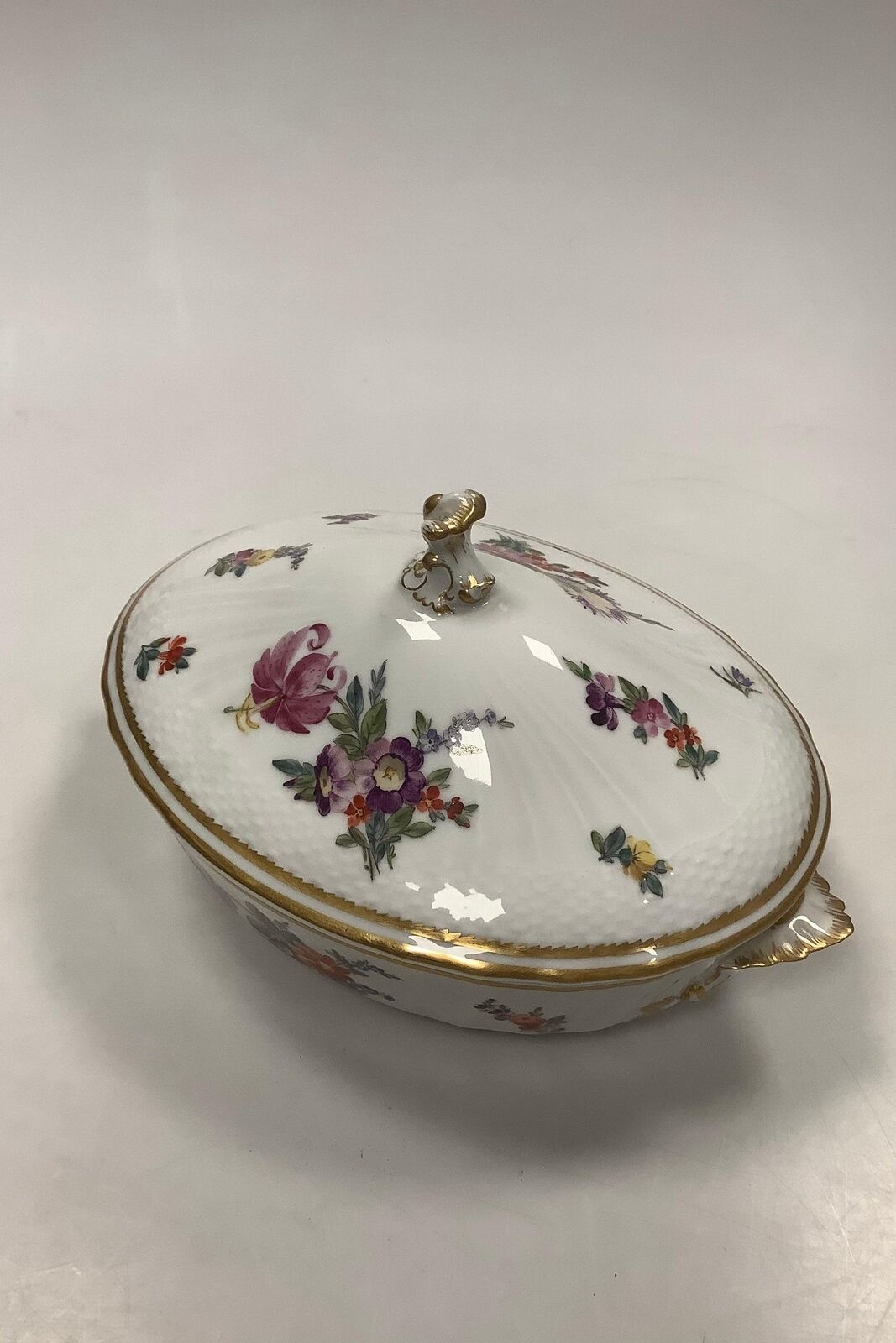 Royal Copenhagen Full Saxon Flower Oval Lidded Bowl No 1702