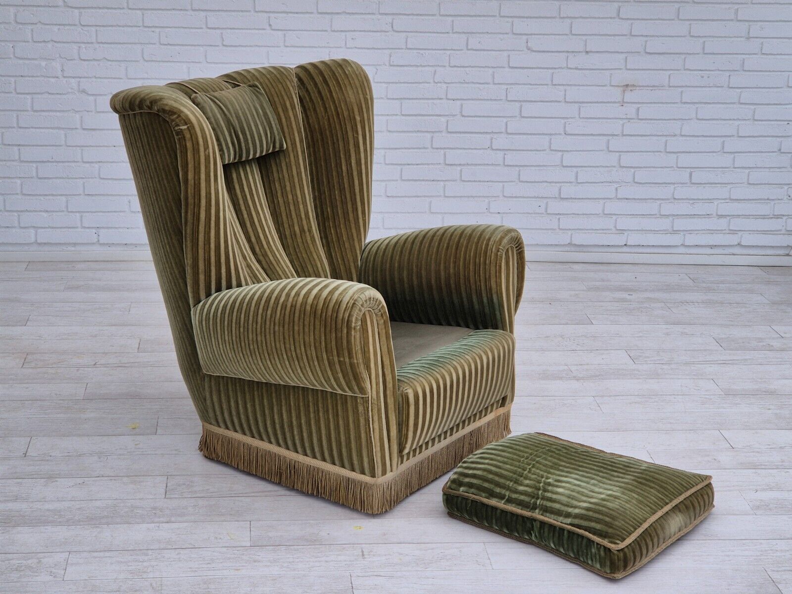 1960s Danish highback relax armchair original condition green velour