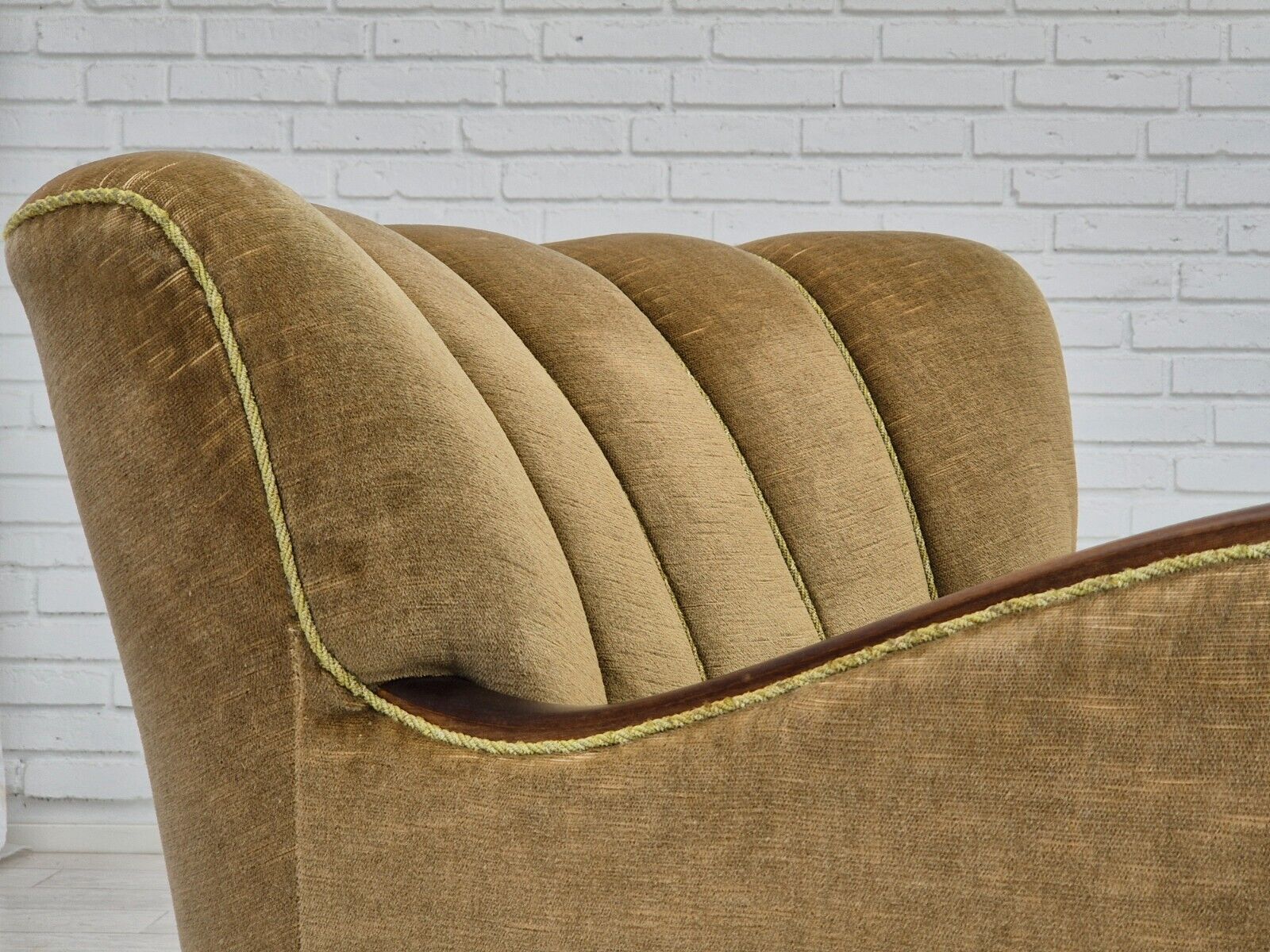 1960s Danish vintage armchair furniture velour dark beech wood