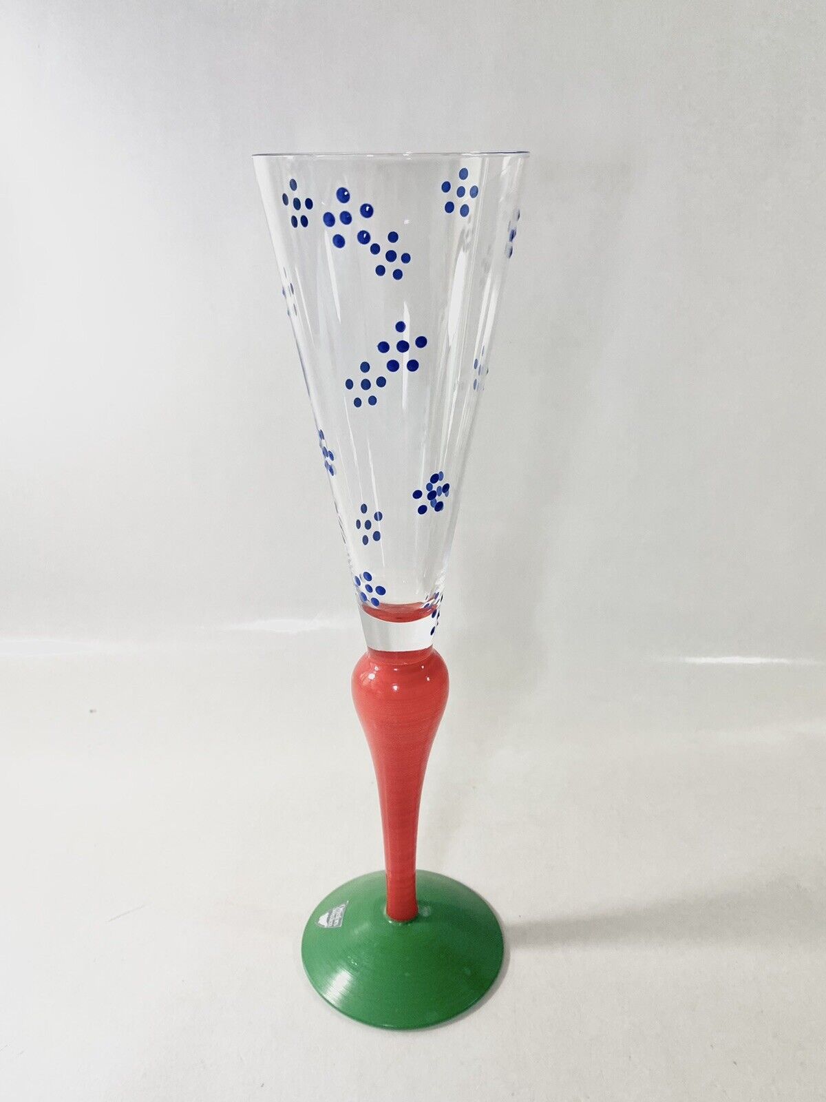 Orrefors Clown Crystal Blue Dotted Red Stem Champagne Glass Anne Nilsson