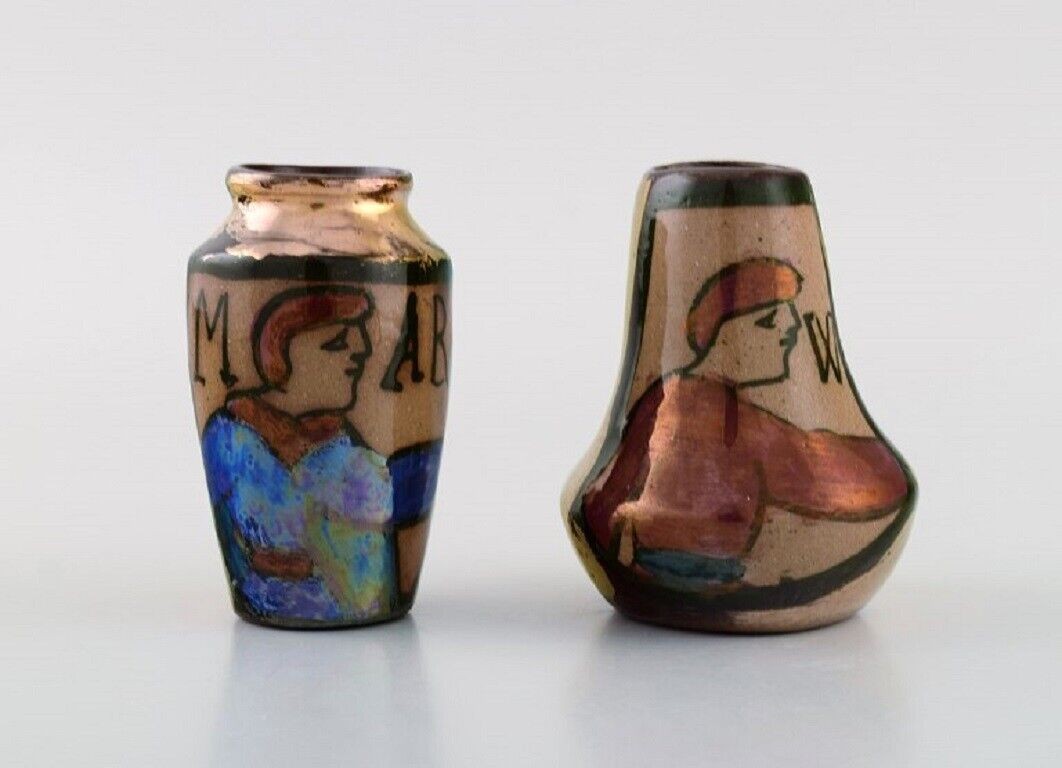 Bayeux France Two miniature vases in hand-painted glazed ceramics