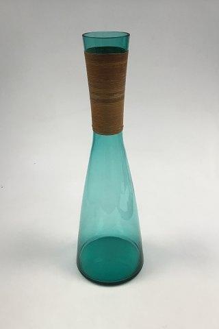 Kastrup Glassworks Opaline shape Green decanter with bamboo wrapping