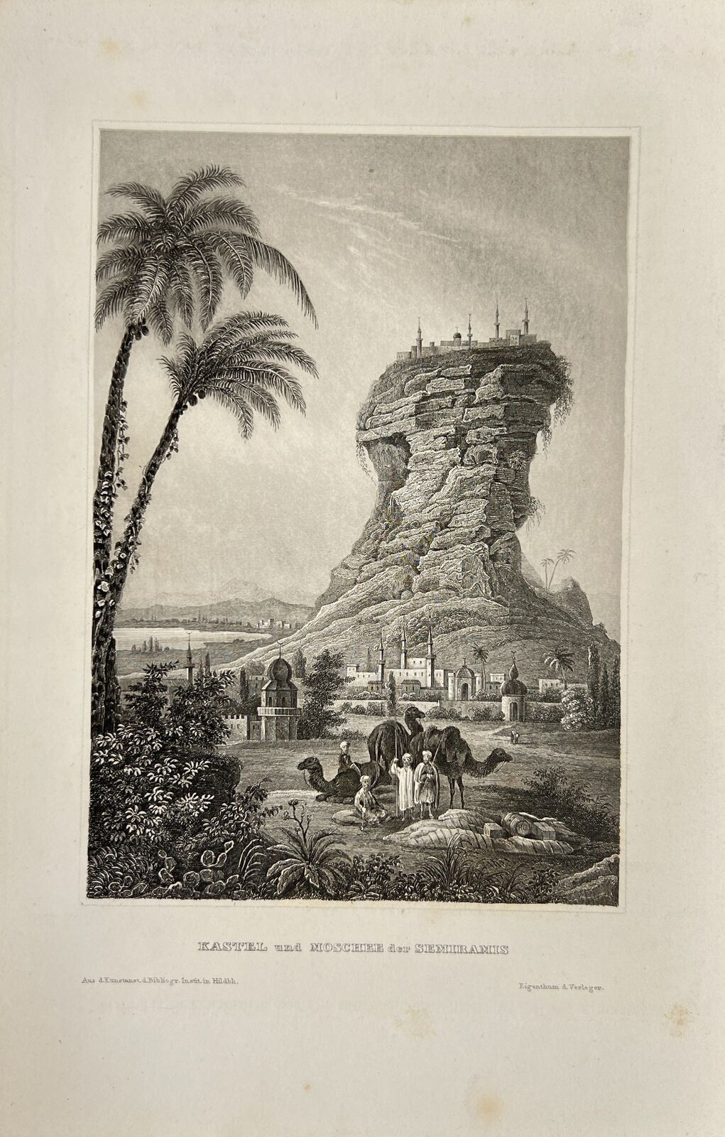 Antique Engraving - Carl Joseph Meyer - Kastel and Mosque of Semiramis - E5