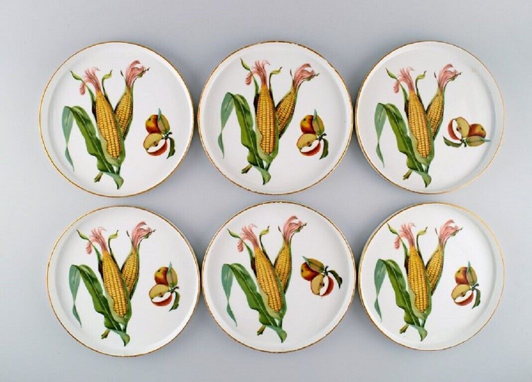 Royal Worcester England Six round porcelain dishes decorated with corn cobs