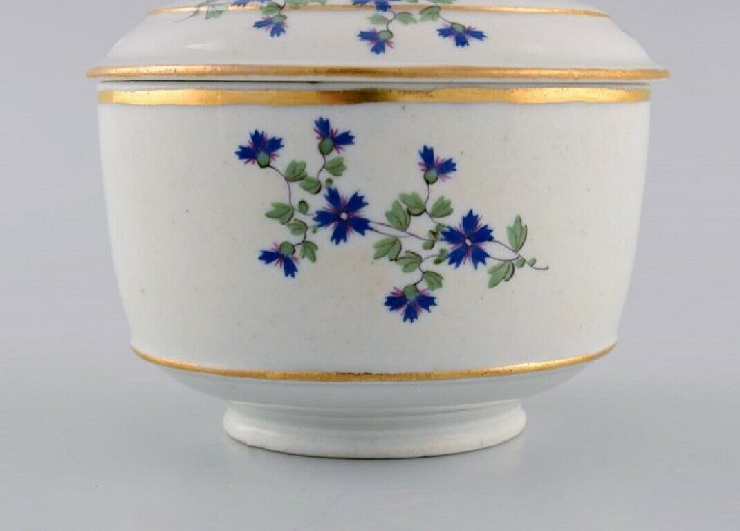 Antique German sugar bowl in hand-painted porcelain with flowers and gold edges