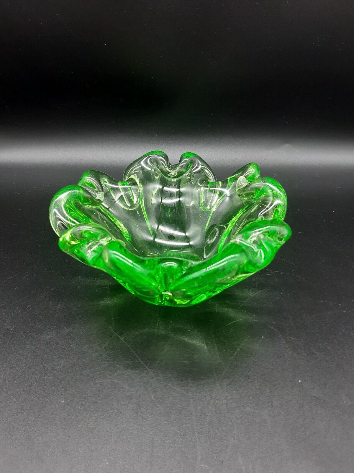 Murano style mid-century green glass ashtray