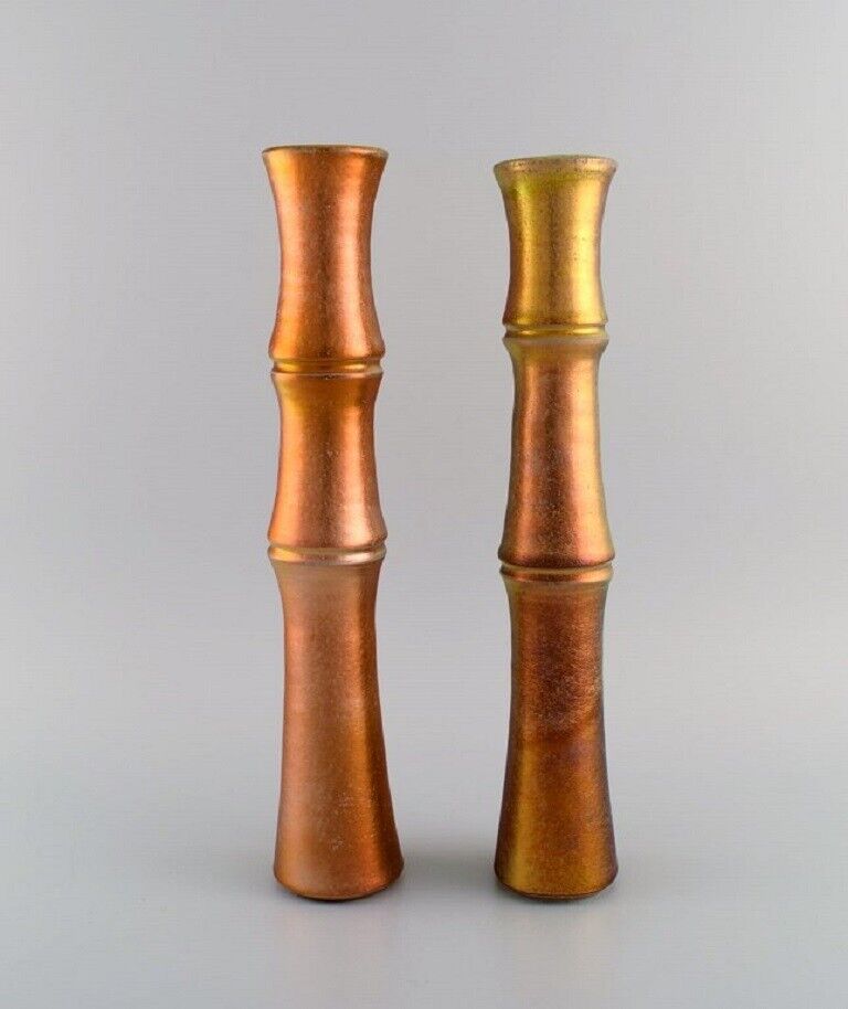 Mobach Netherlands Two slim unique vases in glazed ceramics