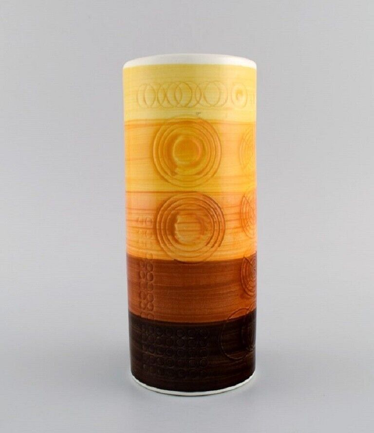 Olle Alberius for Rörstrand Cylindrical Sarek vase in hand-painted ceramics