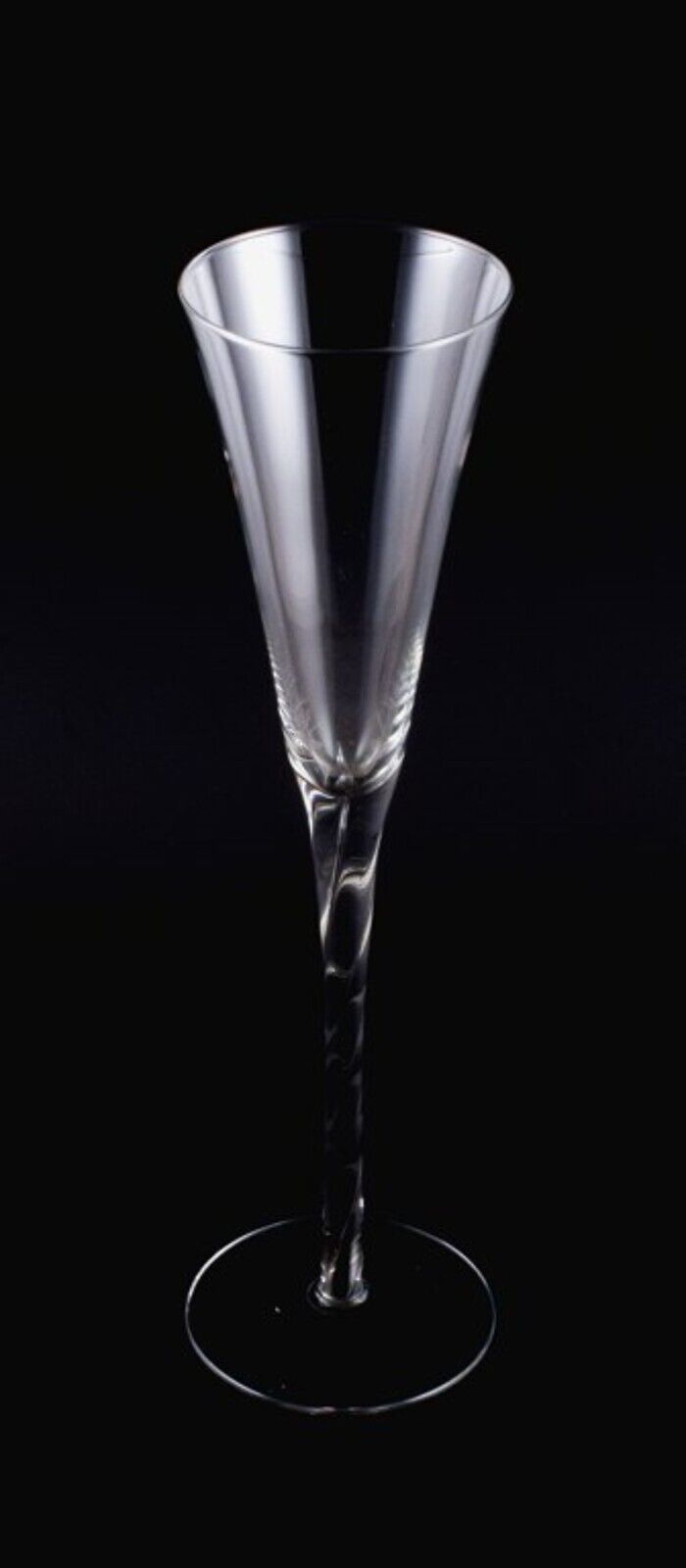 Danish glass artist two champagne flutes in art glass with silver inlays