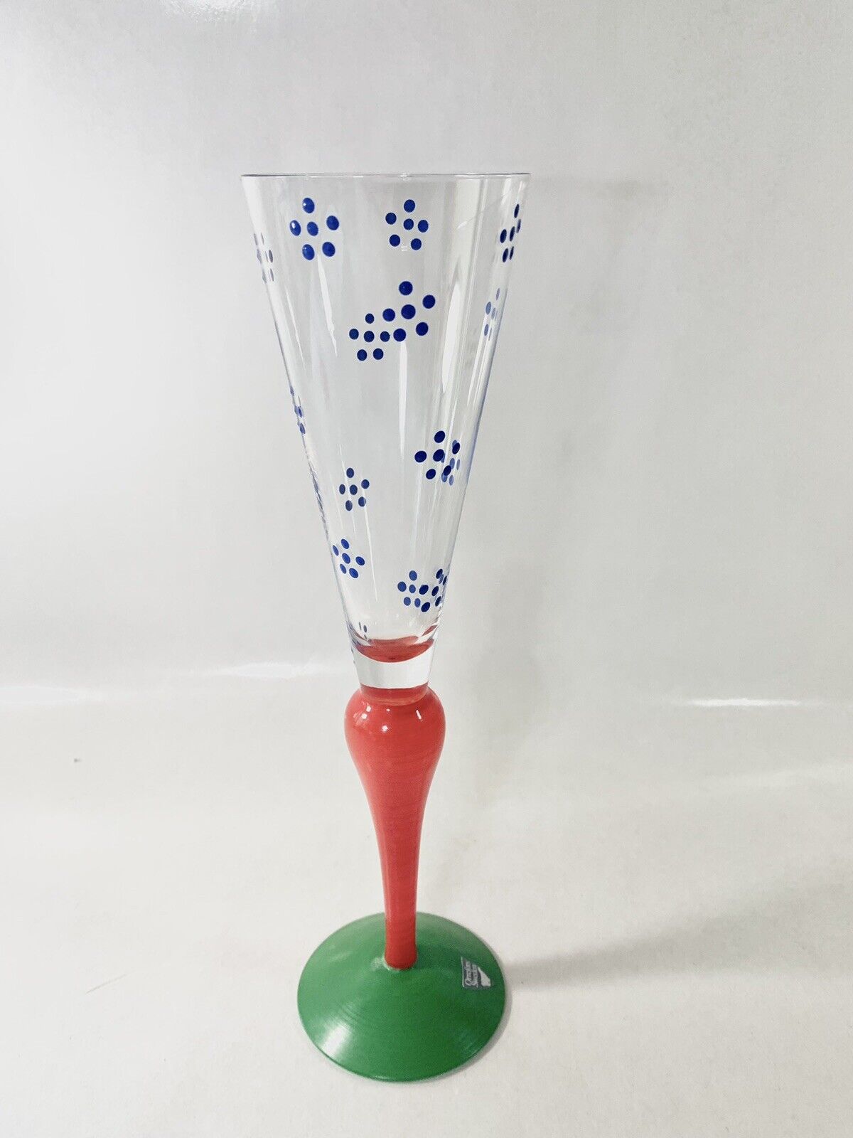Orrefors Clown Crystal Blue Dotted Red Stem Champagne Glass Anne Nilsson