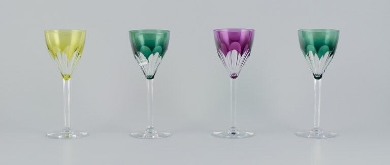 Val St Lambert Belgium Four red wine glasses in faceted crystal