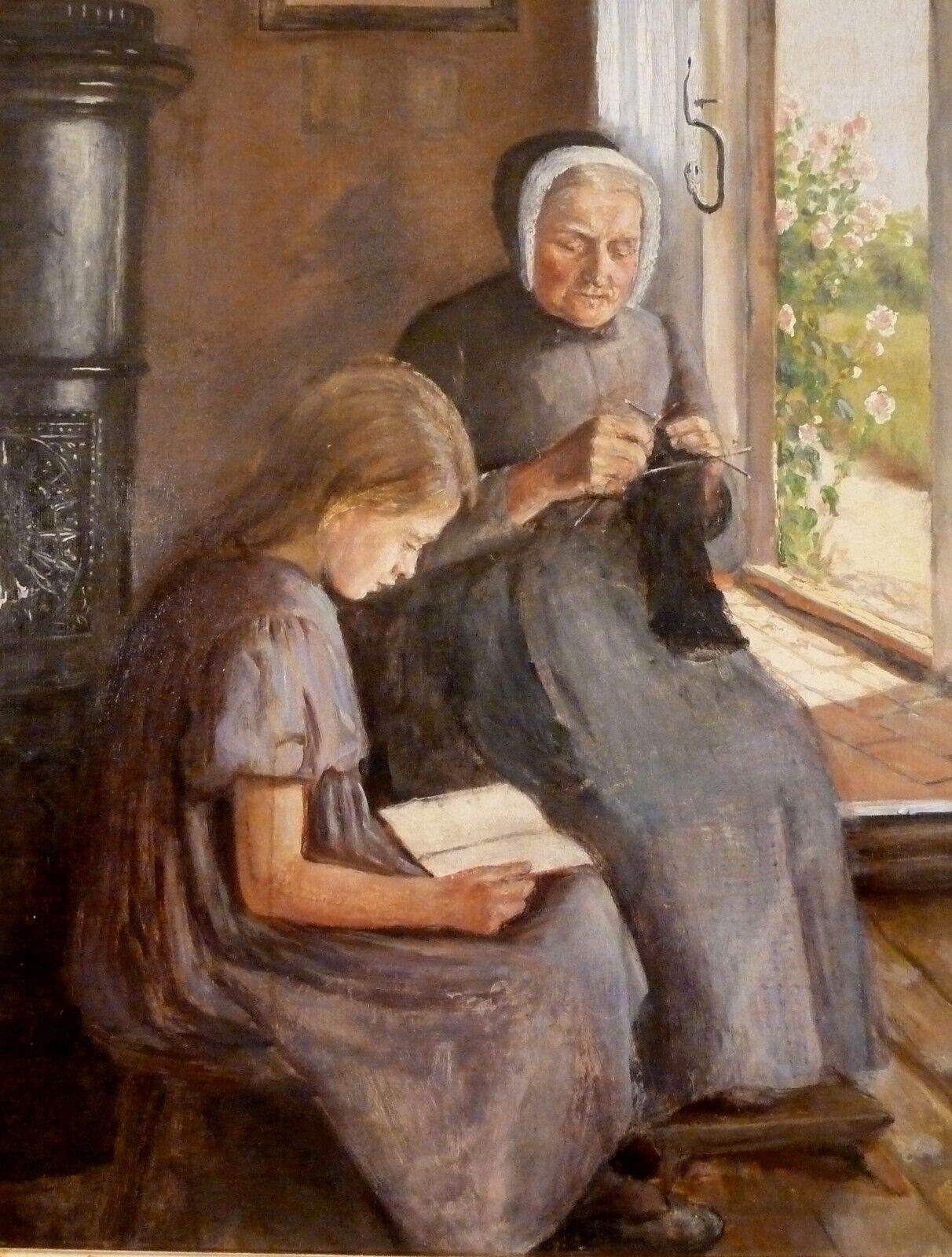 ANNE MARIE HANSEN! INTERIOR WITH YOUNG GIRL AND HER GRANDMOTHER