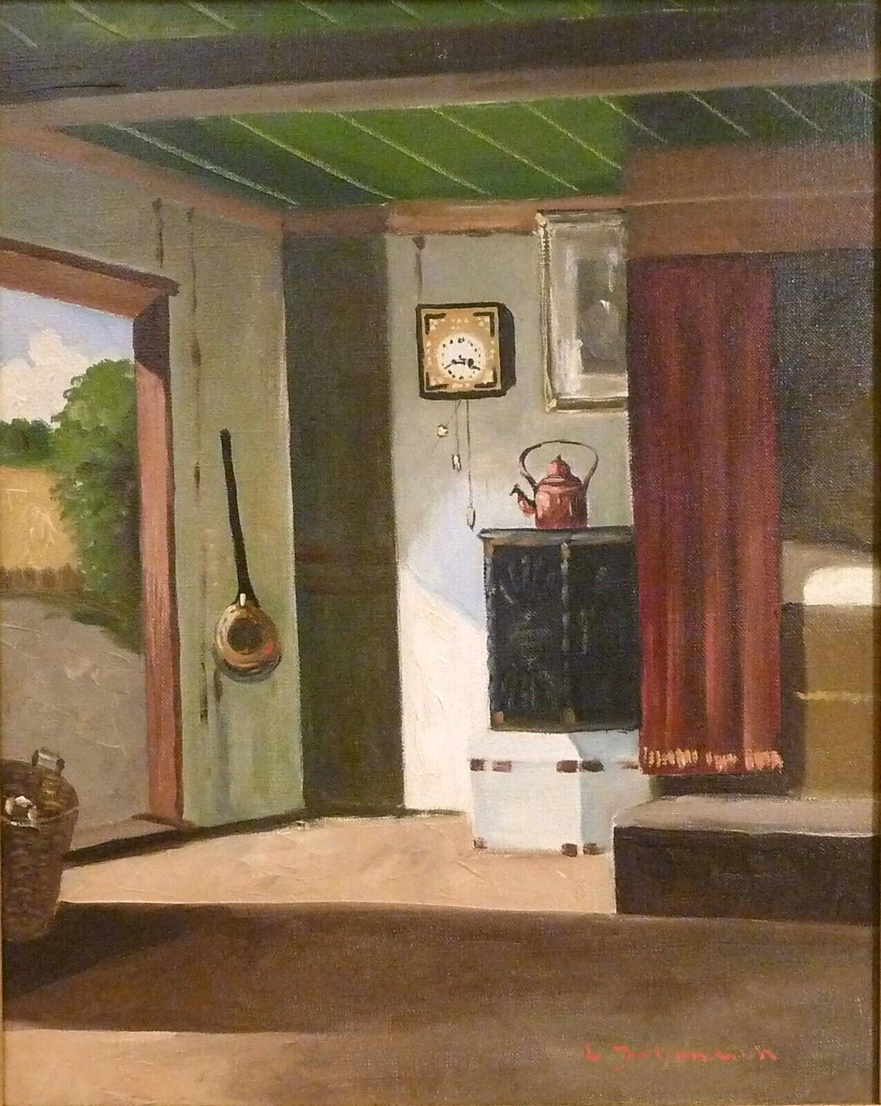 LARS JOHANSEN! INTERIOR SCENERY FROM A FARMHOUSE WITH OPEN DOOR