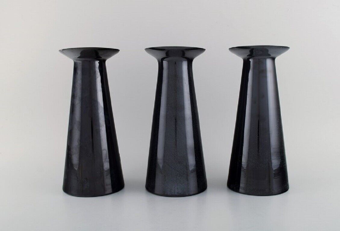 Stölzle-Oberglas Austria Three Beatrice and Nora vases in black art glass