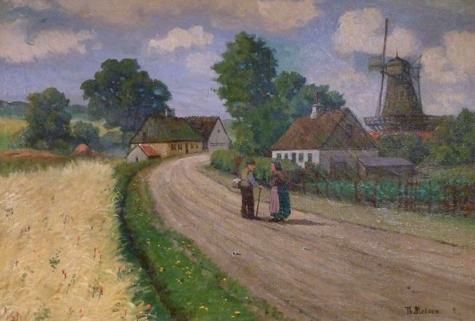 TH NIELSEN! VILLAGE SCENERY WITH WINDMILL AND FIGURES