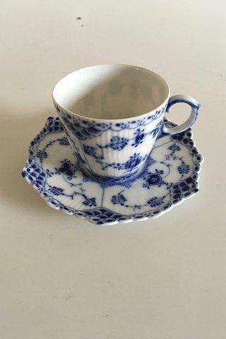 Royal Copenhagen Blue Fluted Full Lace Mocca Cup and saucer No 1038