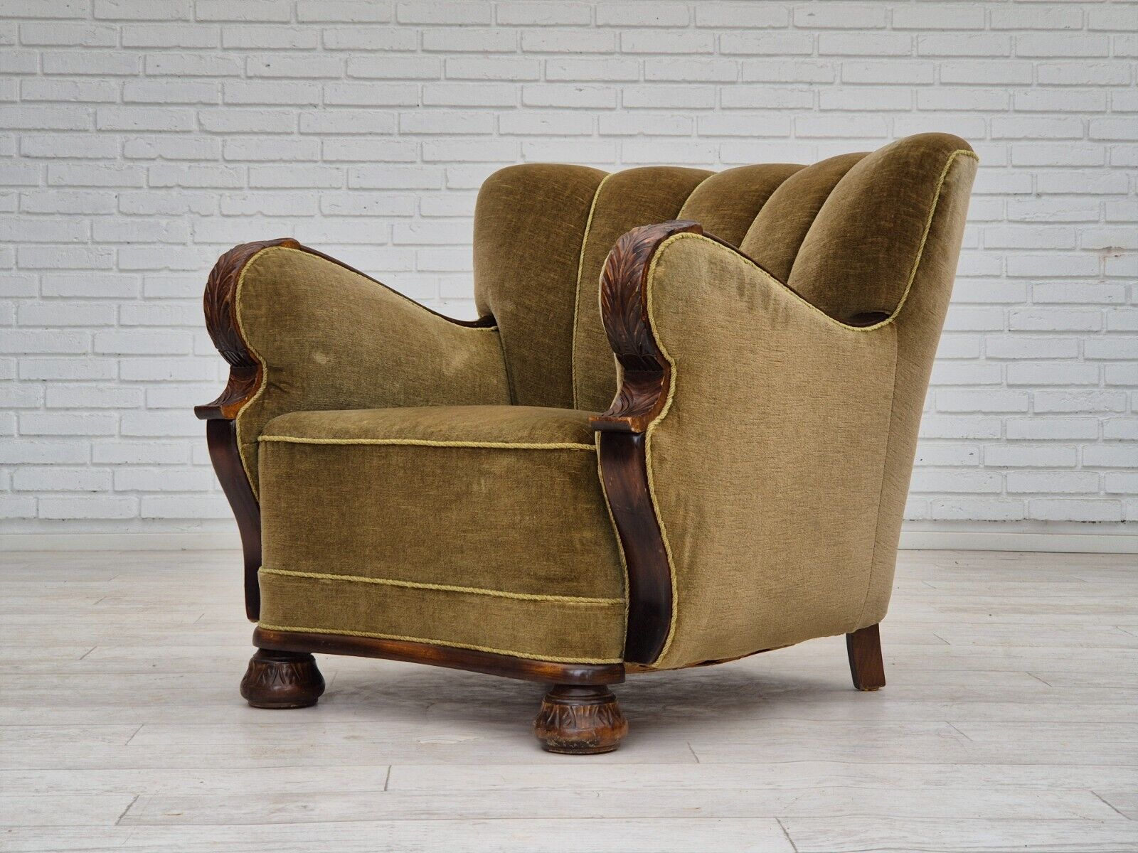 1960s Danish vintage armchair furniture velour dark beech wood