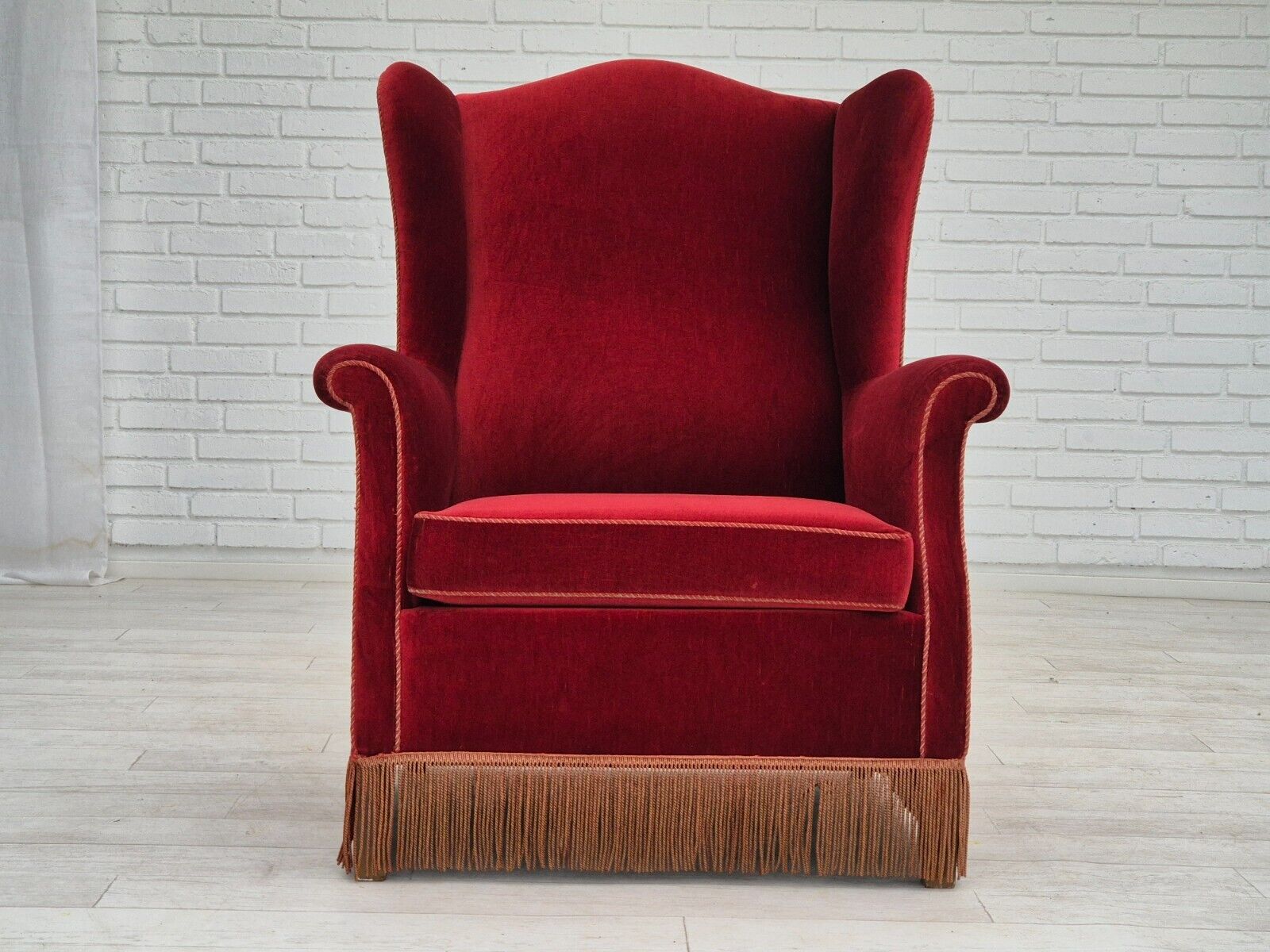 1970s Danish highback wingback armchair original condition furniture velour