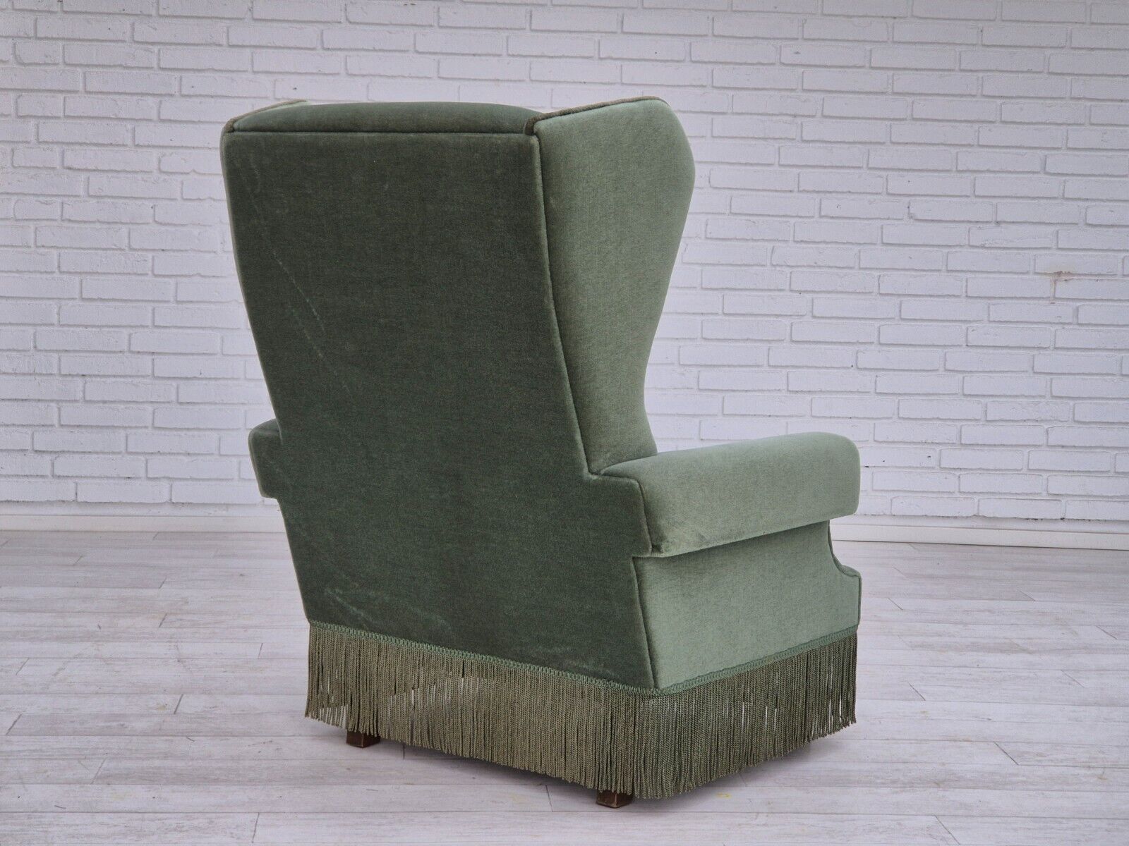 1970s Danish wingback armchair original condition furniture velour beech