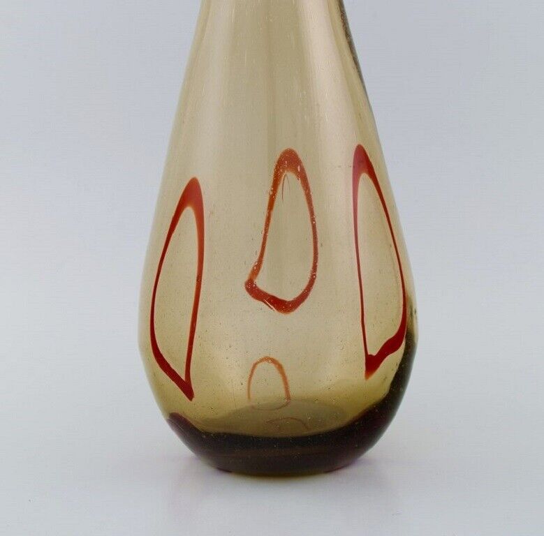 Large Murano floor vase in smoky and red mouth blown art glass