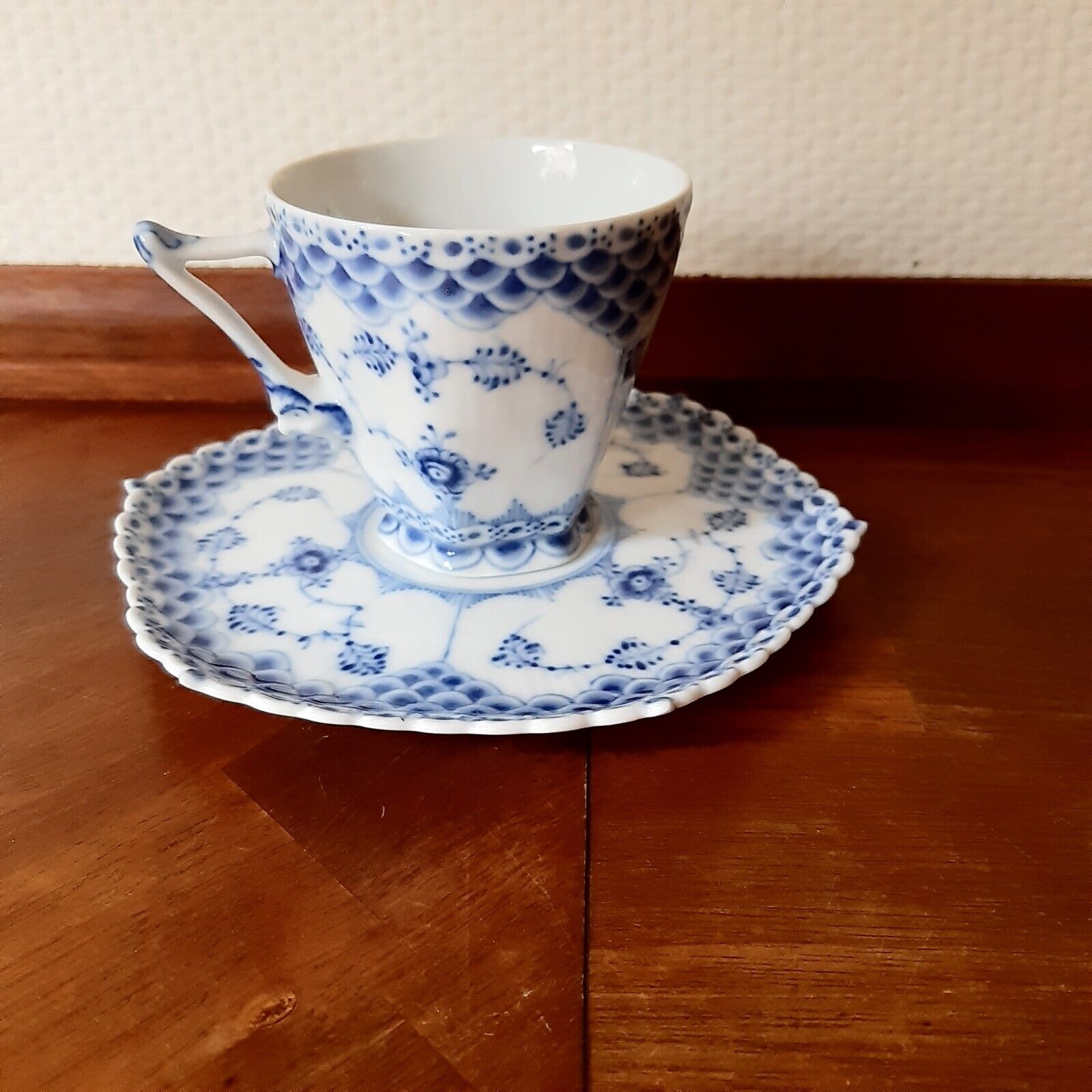 Old 1928-35 Coffee Set BLUE FLUTED FULL LACE # 1-1036 Royal Copenhagen 1st  2nd