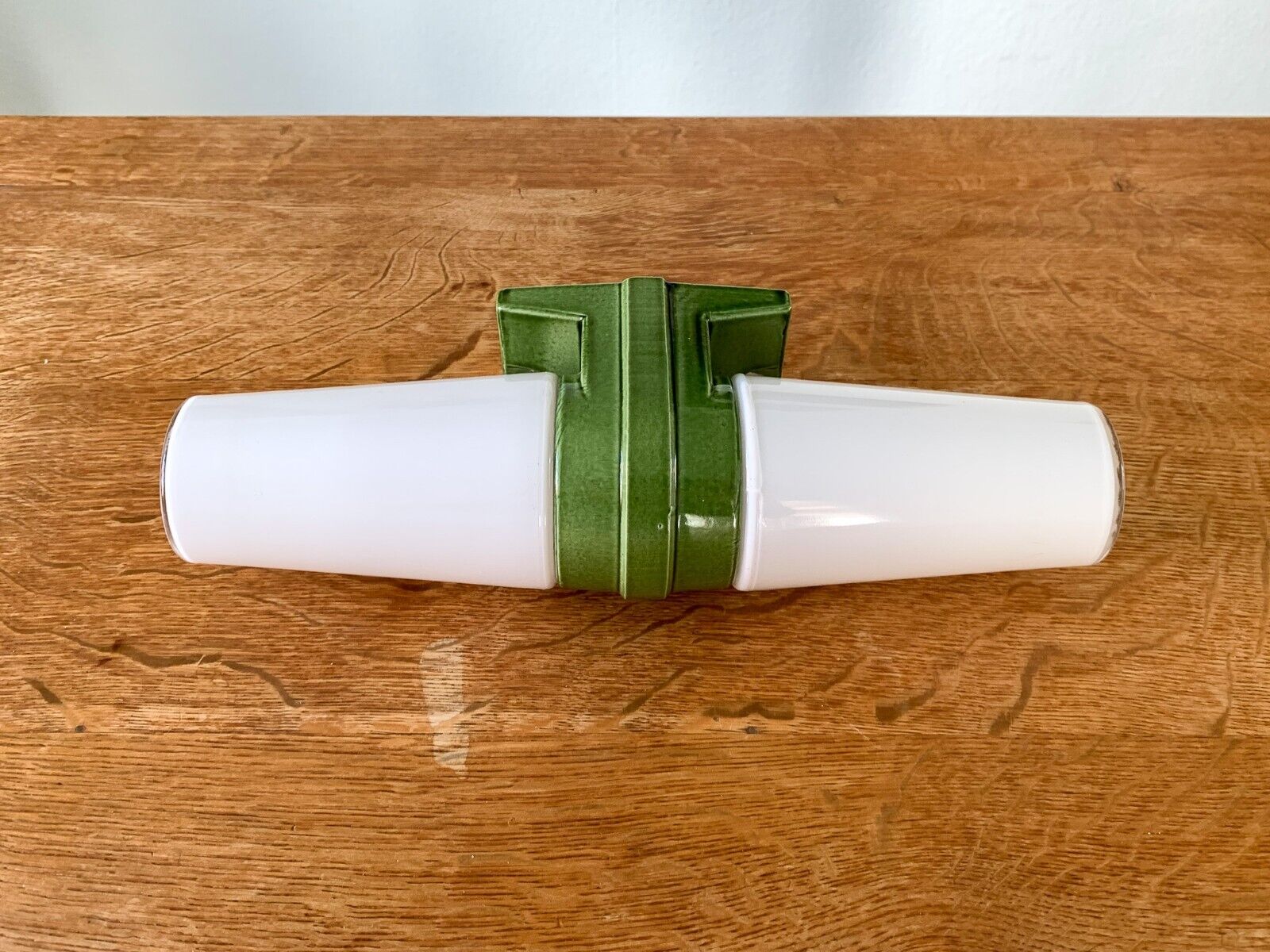 Unique Vintage 1960s IFÖ Wall Sconce - White Glass Shade and Green Ceramic Base