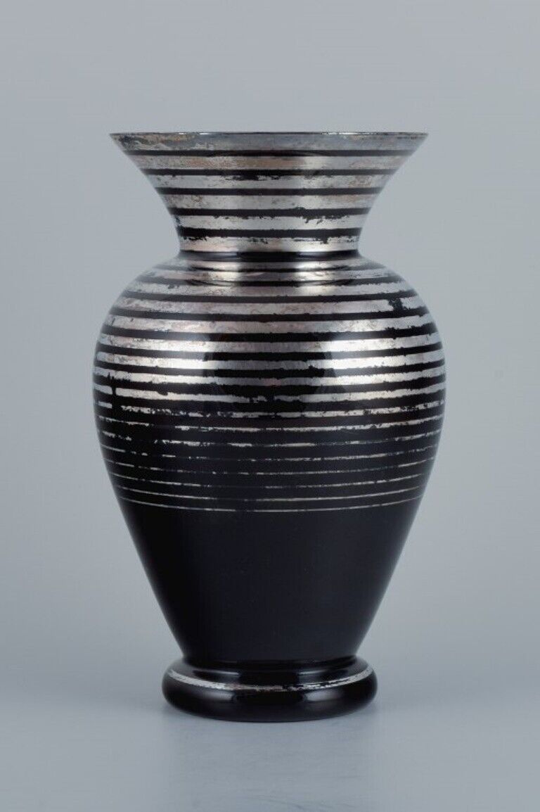 Art Deco glass vase with horizontal silver stripes Germany 1930/40s