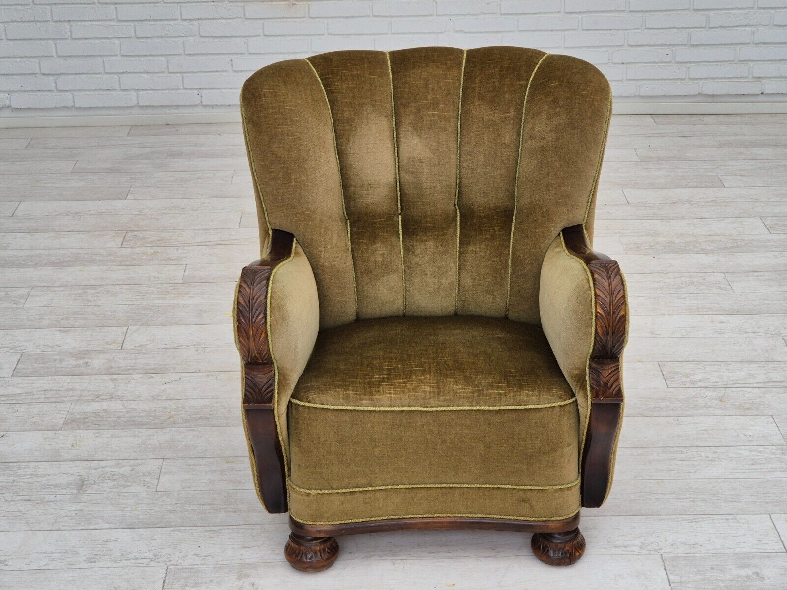 1960s Danish vintage armchair furniture velour dark beech wood