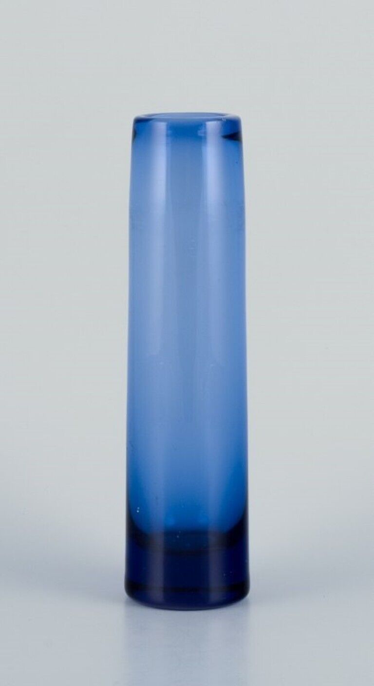 Per Lütken for Holmegaard Denmark Two cylindrical vases in blue art glass