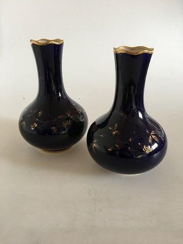 Rare pair of Royal Copenhagen Art Nouveau Cobolt Blue Vases with gold