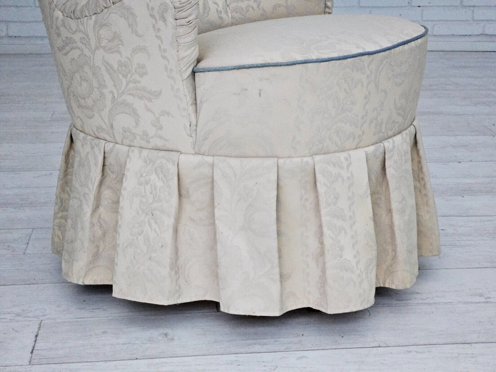 1950s Danish armchair reupholstered creamy/white floral fabric