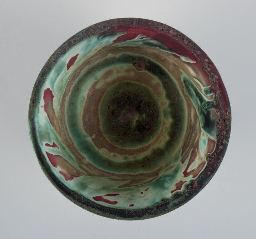 European studio ceramicist Unique ceramic bowl in raku-fired technique 1975