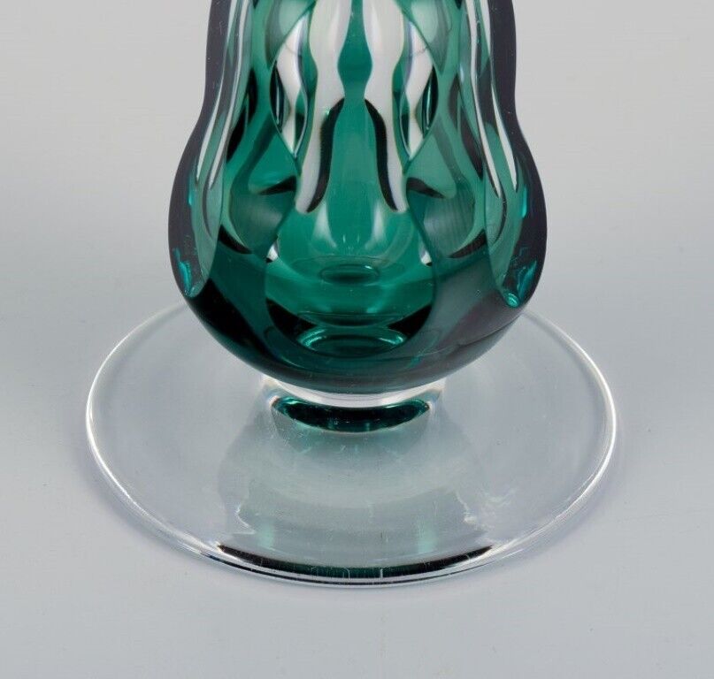 Val St Lambert Belgium Faceted crystal vase in green and clear glass