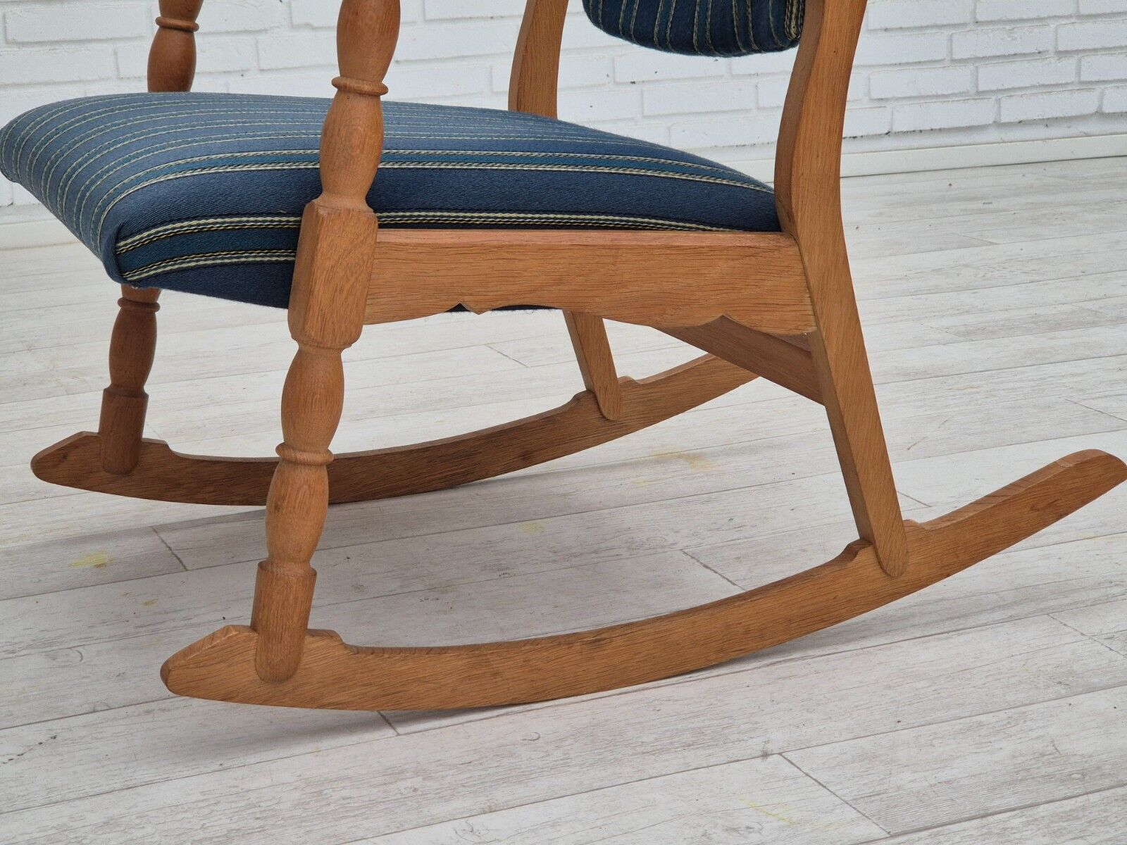 1970s Danish design oak wood rocking chair with footstool furniture wool