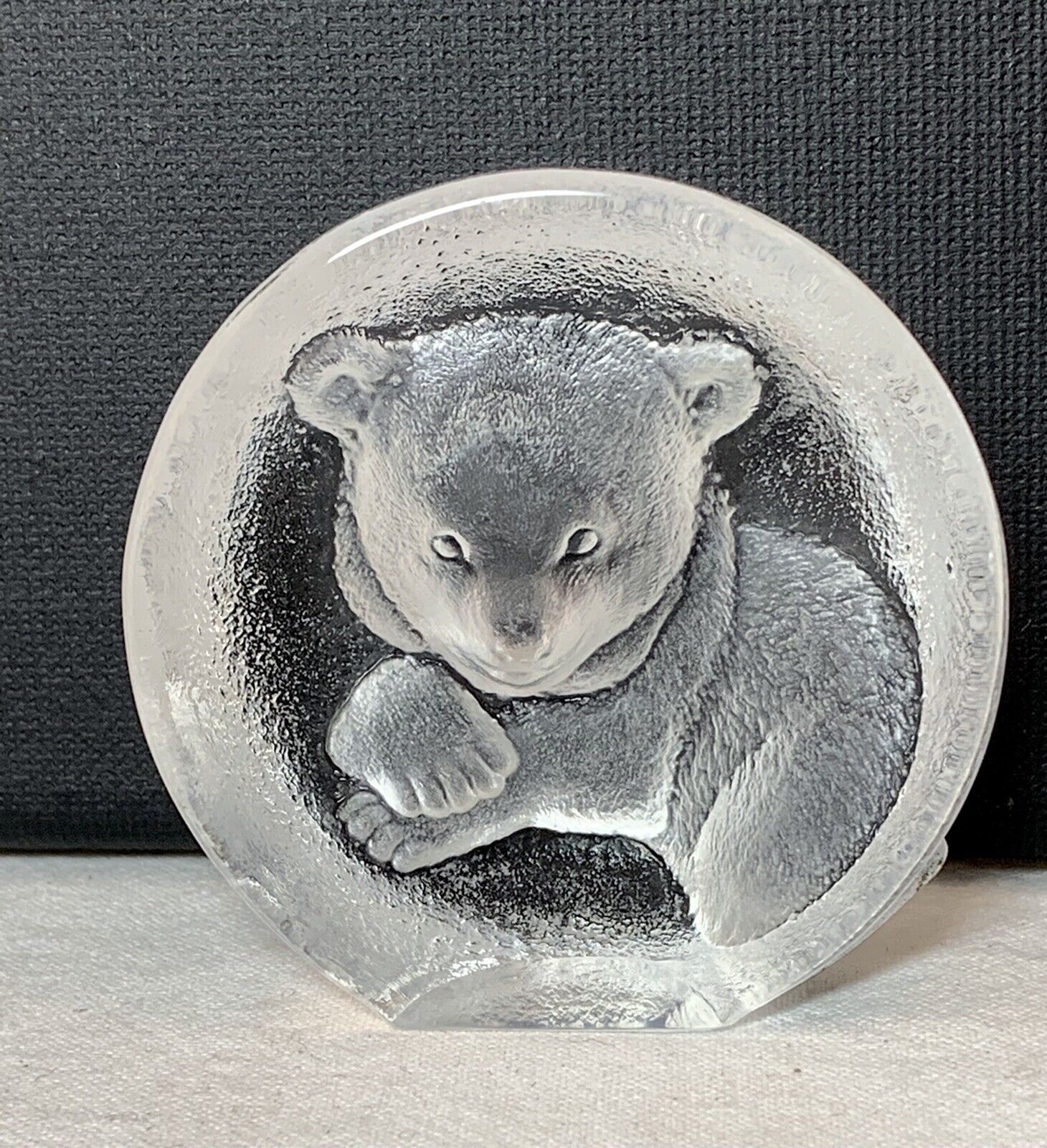 Vintage Mats Jonasson lead crystal baby bear cub paperweight 55x55cm Sweden