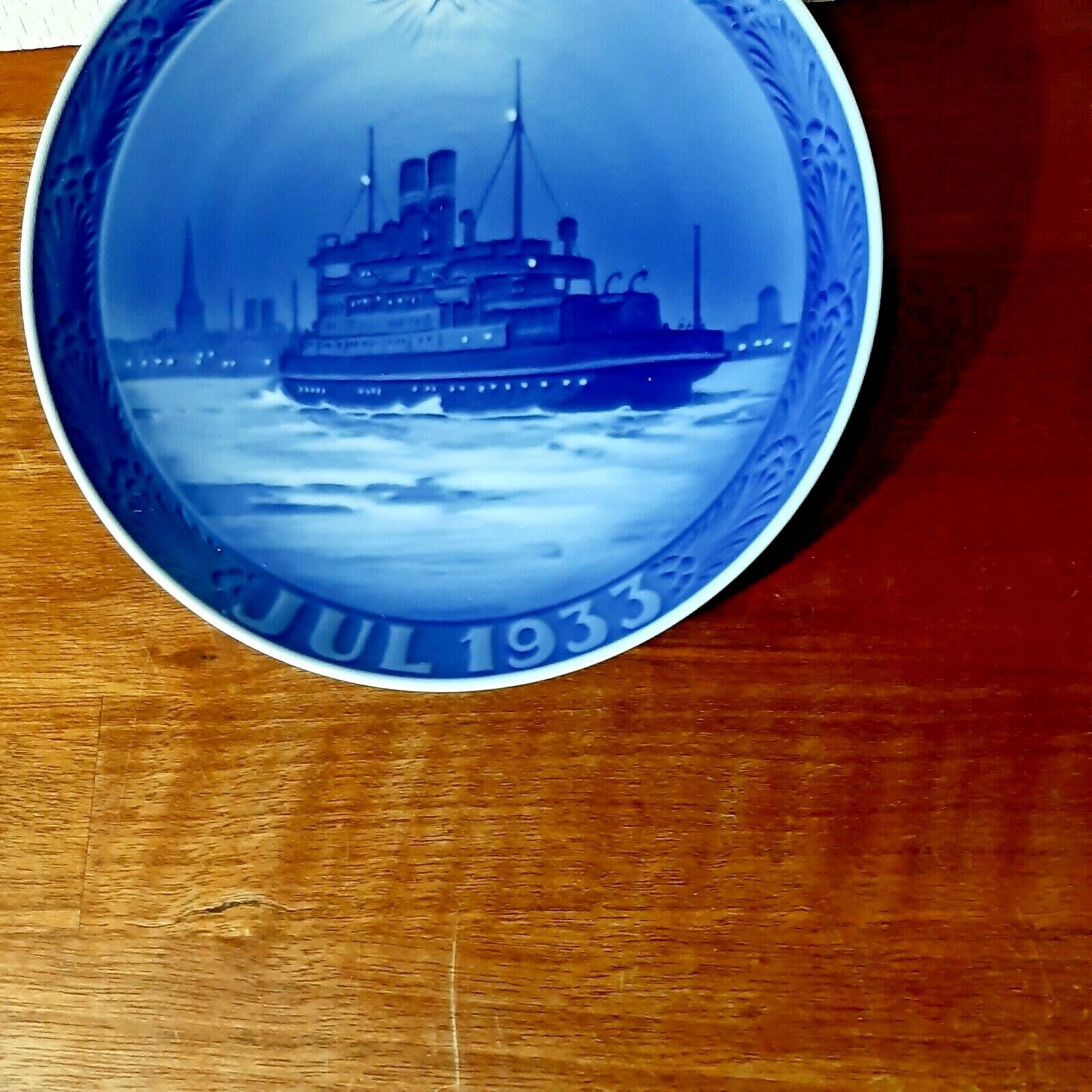 OLD 1933 Christmas Plate The Ferry Odin by Nyborg Harbour ROYAL COPENHAGEN 1st